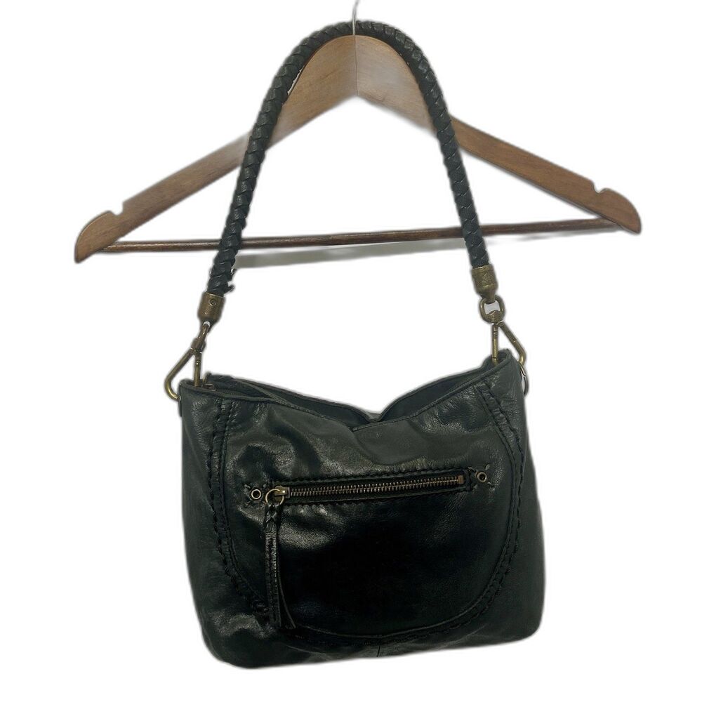 The Sak Indio Hobo/shoulder Bag Black Leather Braided Strap Handbag Vintage